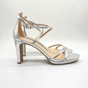 Chinese Laundry Size 11 Metallic Silver Strappy‎ Dress Sandals Heels Shoes